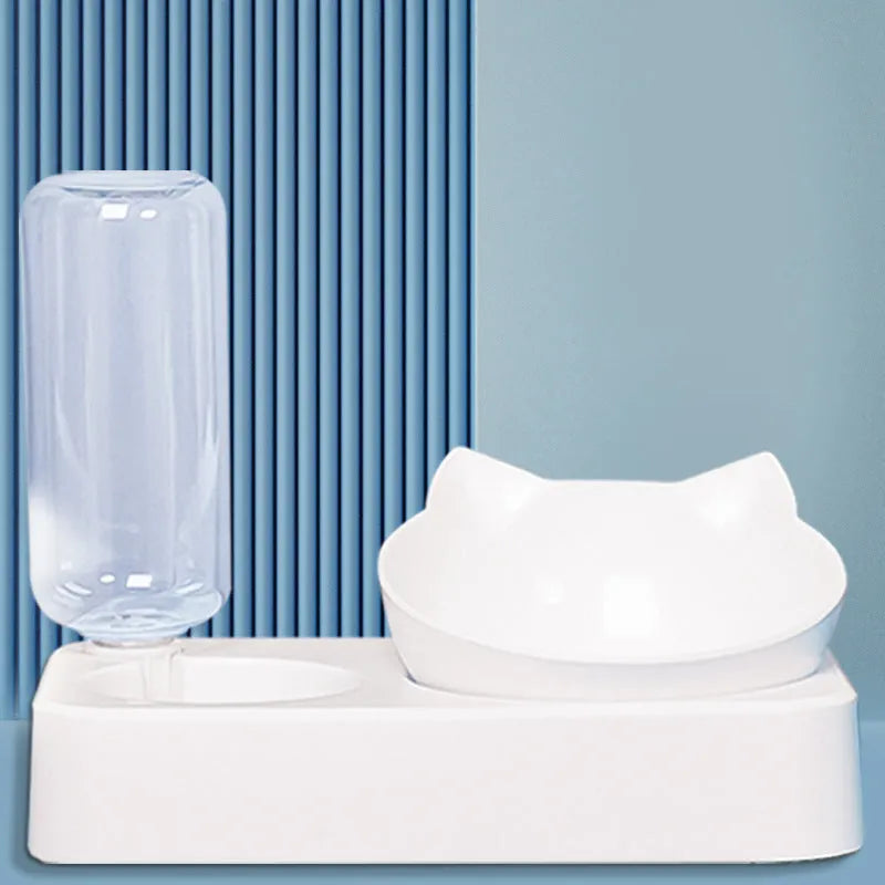 White plastic anti-overturning dog and cat food bowl, small 24.5 x 13.5 x 22cm and large 27 x 16 x 22cm sizes