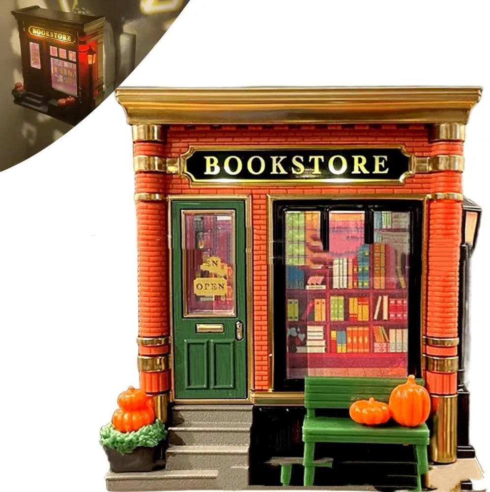 Christmas house shaped small night lamp ornament with cartoon design in resin construction