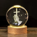 6cm white crystal ball ornament with warm light base showing purity symbols