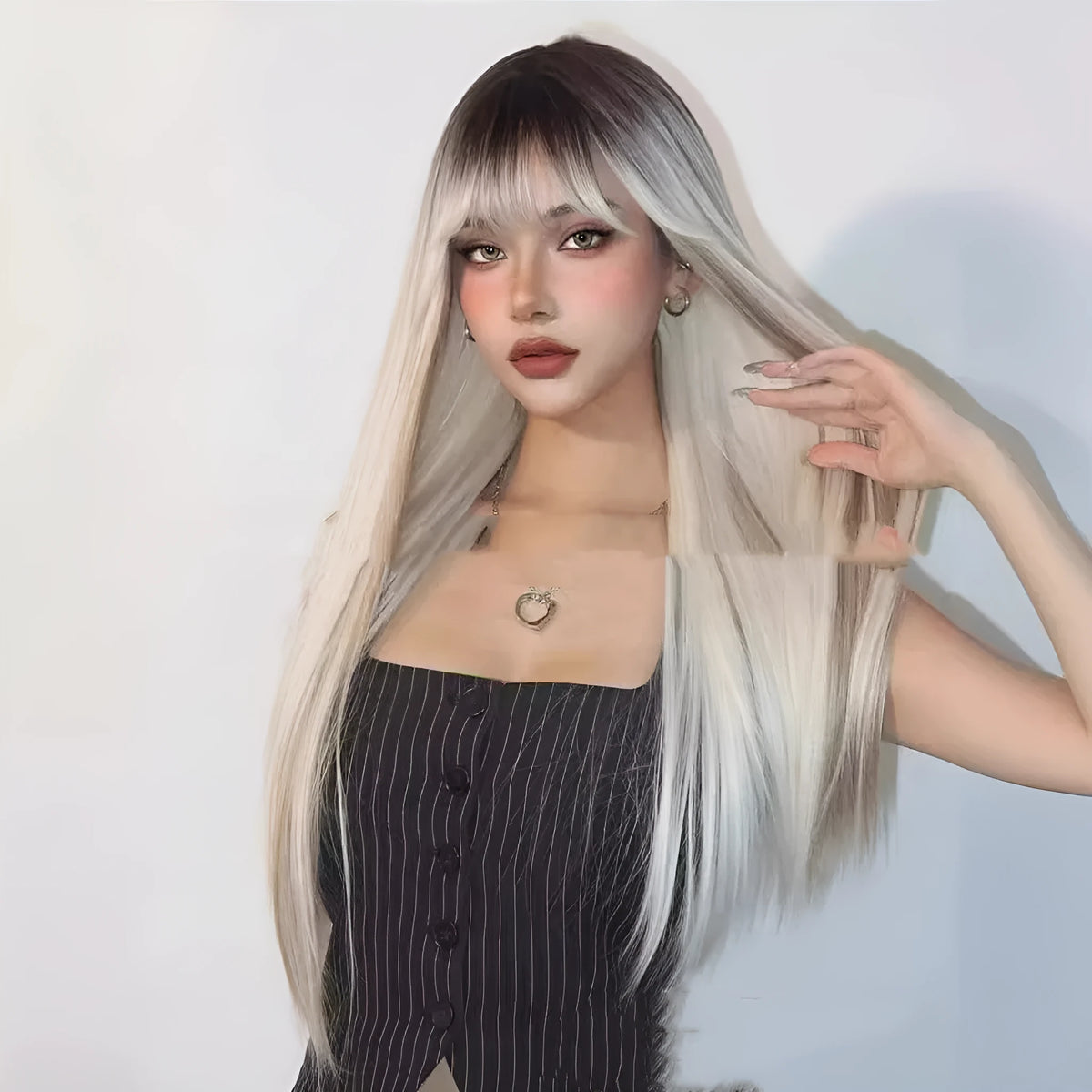 Long straight wig with dyed bangs, high-temperature fibre, natural style, colour LC1073-1