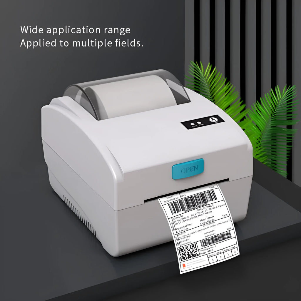 White Bluetooth thermal label printer with USB and wireless connectivity for heat-sensitive labels