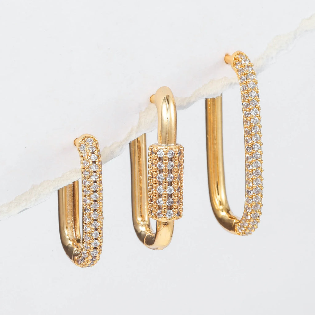 Geometric ear clip set with micro inlaid zircon jewellery in gold and white colour options