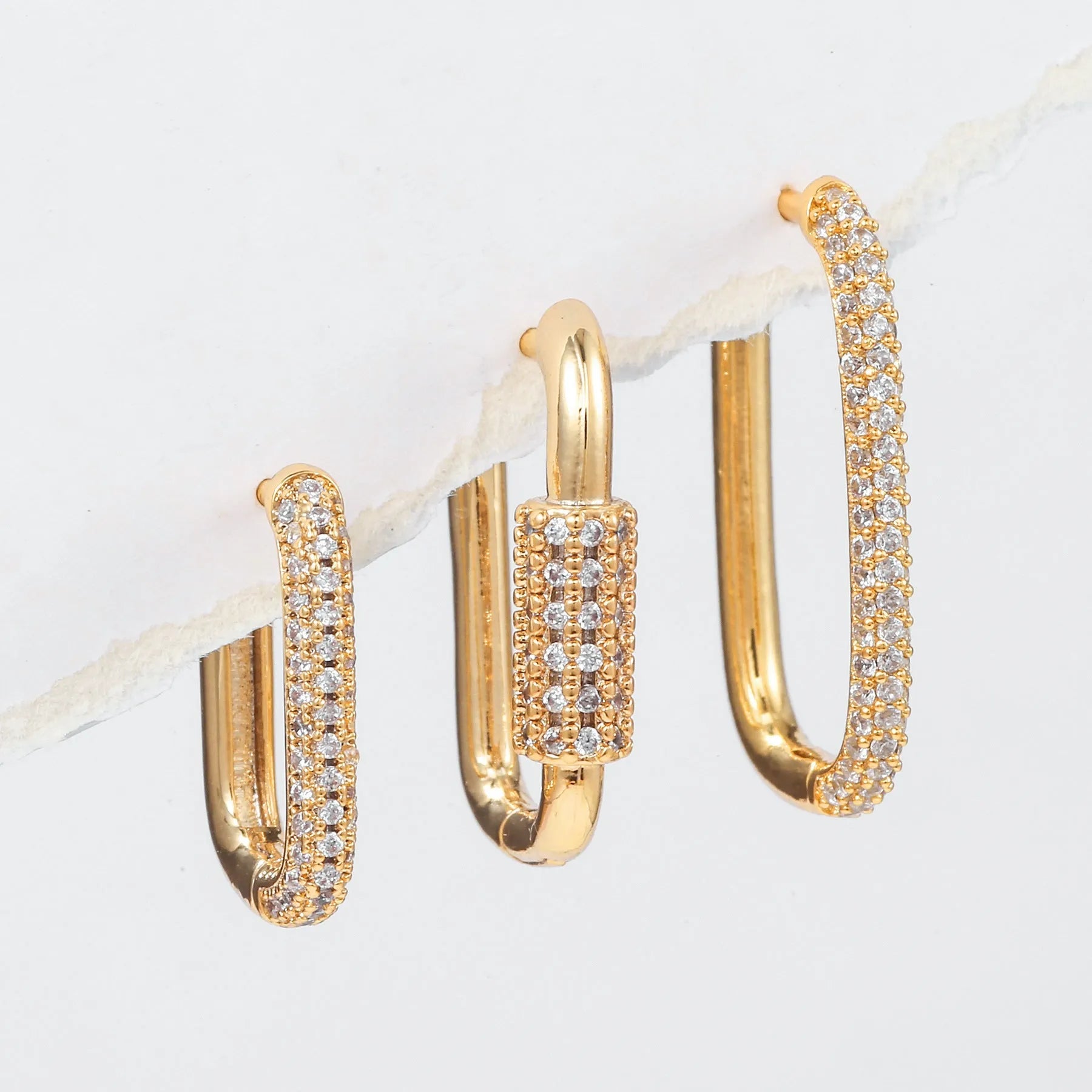 Geometric ear clip set with micro inlaid zircon jewellery in gold and white colour options