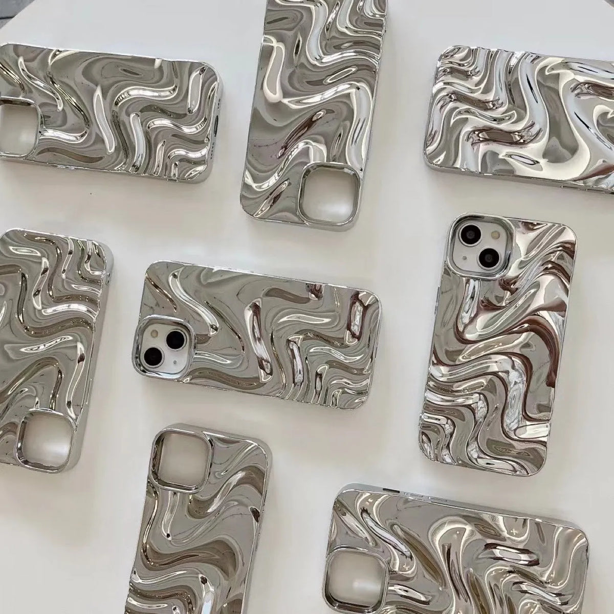 3D pleated water ripple TPU phone case for iPhone 11 to 15 Pro Max in frosted and glossy finishes
