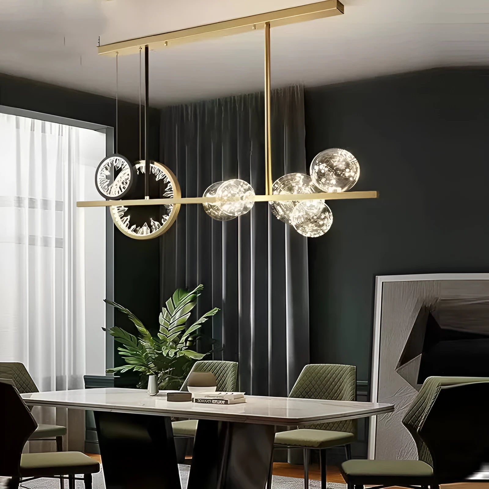Glass chandelier with iron body in light luxury style, 95cm diameter, 27.5cm height, remote control