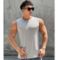 Men's quick-dry sleeveless round-neck workout vest in sky blue, polyester blend for basketball and running