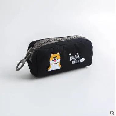 Creative simple cute corner animal pencil case in black cat pattern, leather, compact size