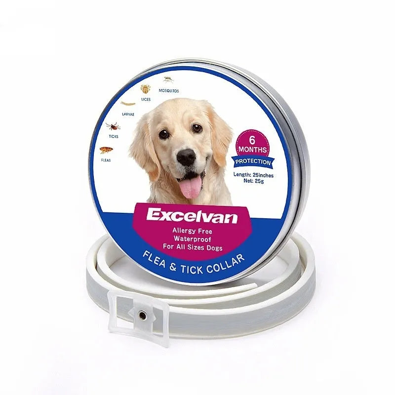 Waterproof adjustable insect repellent dog collar, grey plastic, 70cm length, for flea and tick removal