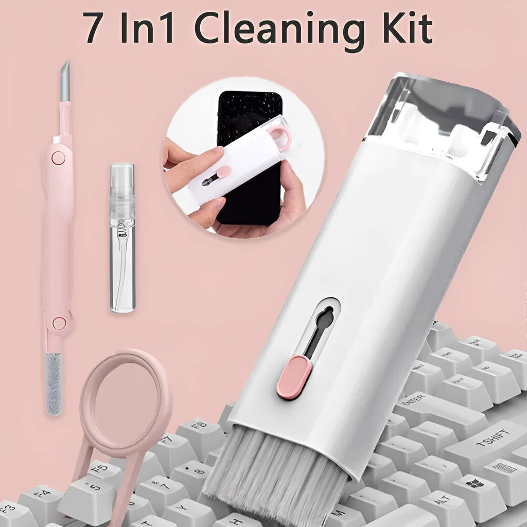 Multifunctional cleaning pen set with keycap puller, brush, spray bottle, and cloth for electronics