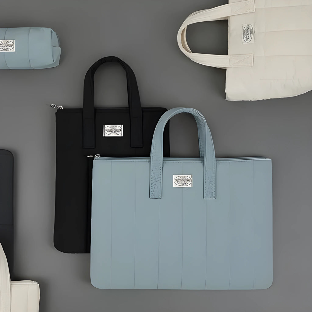 Polyester laptop briefcase in milky white, black, matcha or sky blue for 11-inch to 15.6-inch devices