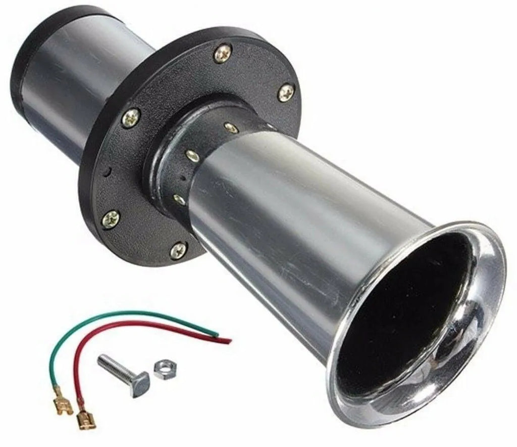 Black car horn with silver finish for 12v universal vehicle installation