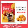 Dog snack egg yolk chicken duck meat small molar training reward food piece on surface