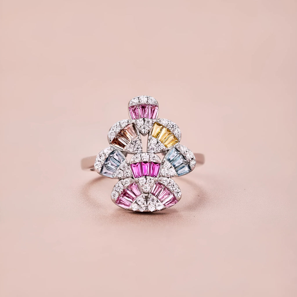 Water drop geometry colour zircon ring silver platinum finish women ring white gold colour
