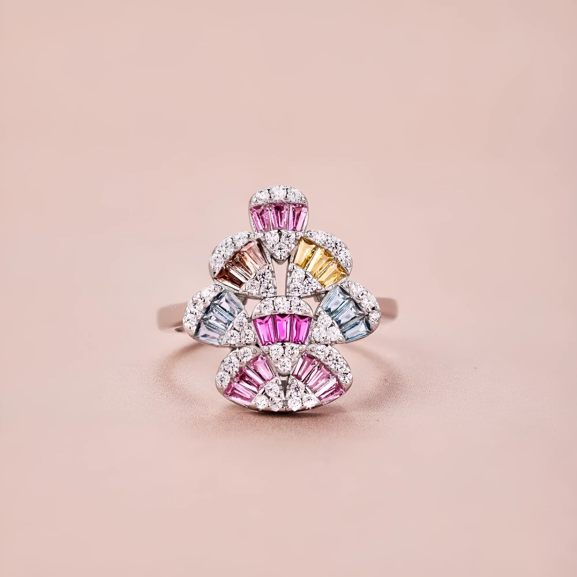 Water drop geometry colour zircon ring silver platinum finish women ring white gold colour