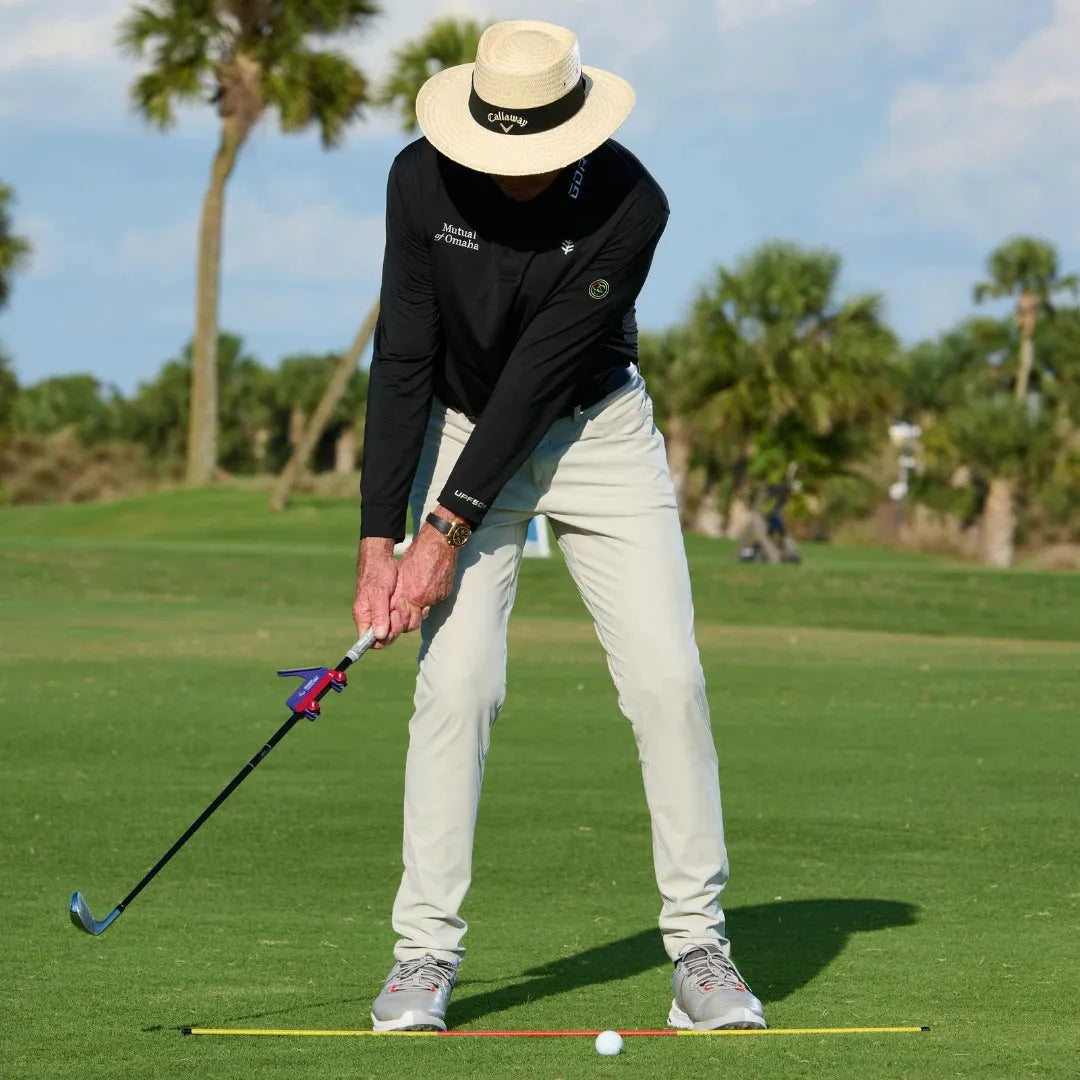 Plastic golf swing plane simulator training aid for improving club path mechanics