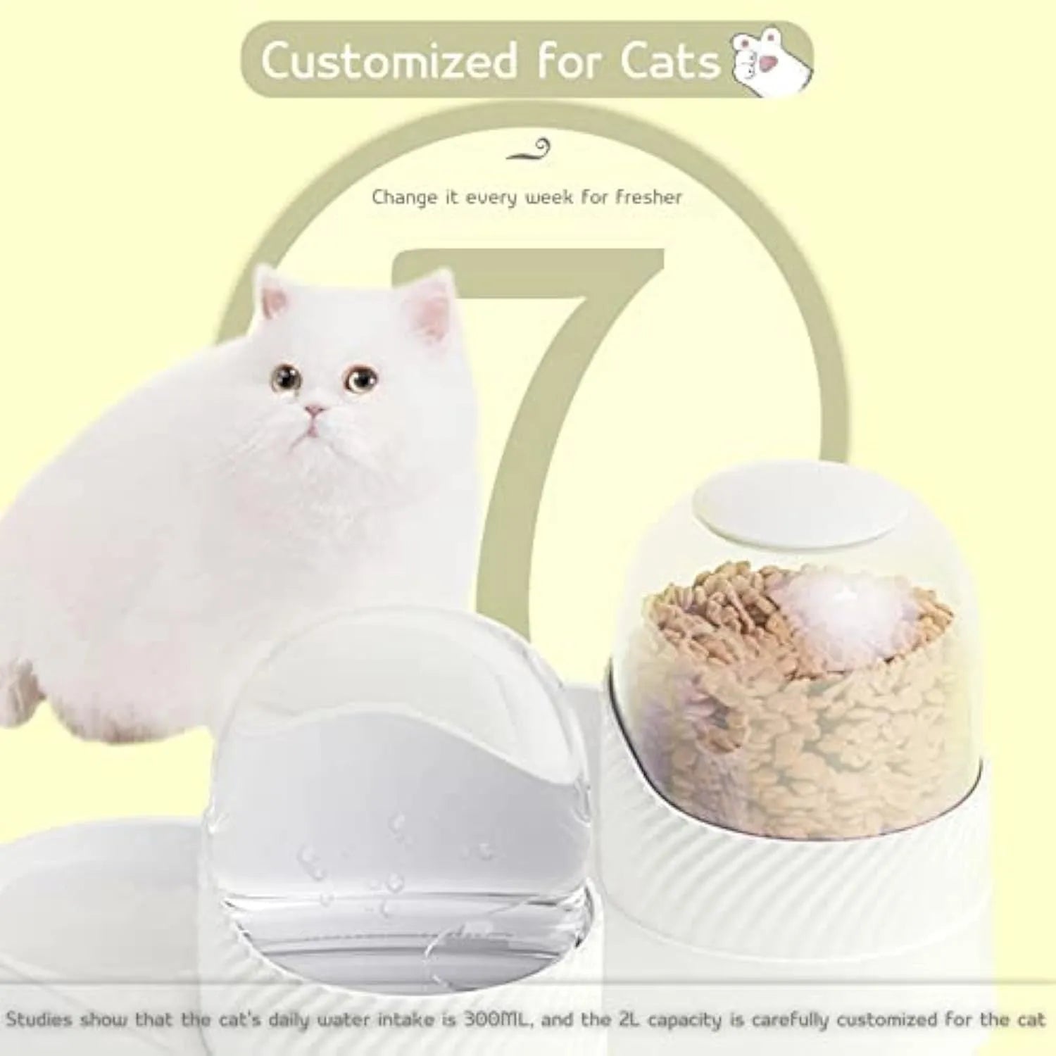 White gravity cat feeder and water dispenser set with wave-shaped design