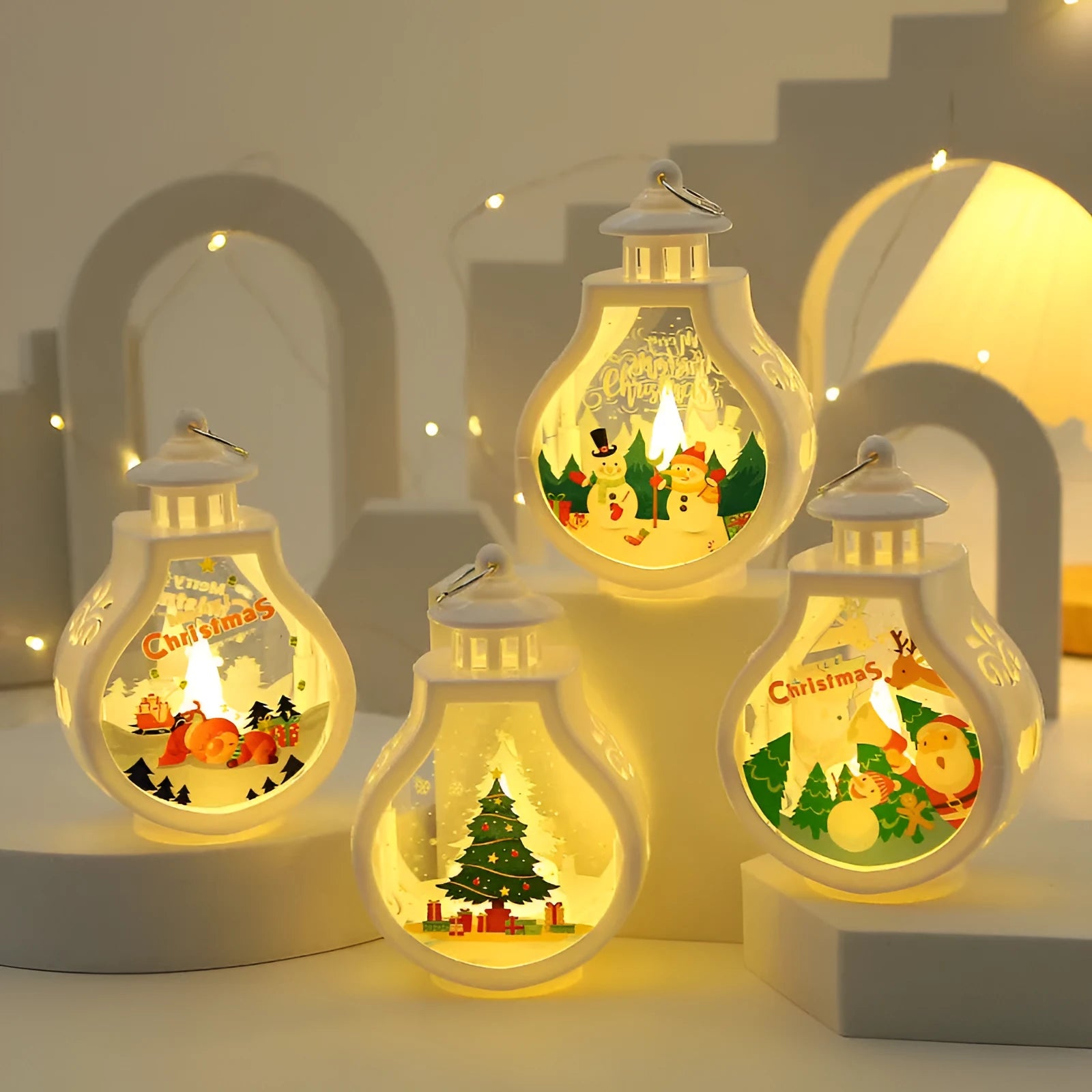 Christmas candle lamp romantic ornament, plastic and glass, 7.7x5x12.6cm, deer design