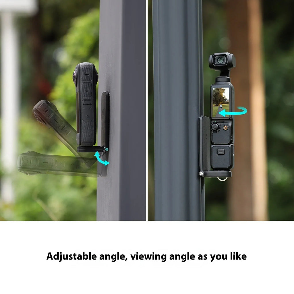 Black Insta360 X4 magnetic bracket base with adjustable angle for camera mounting