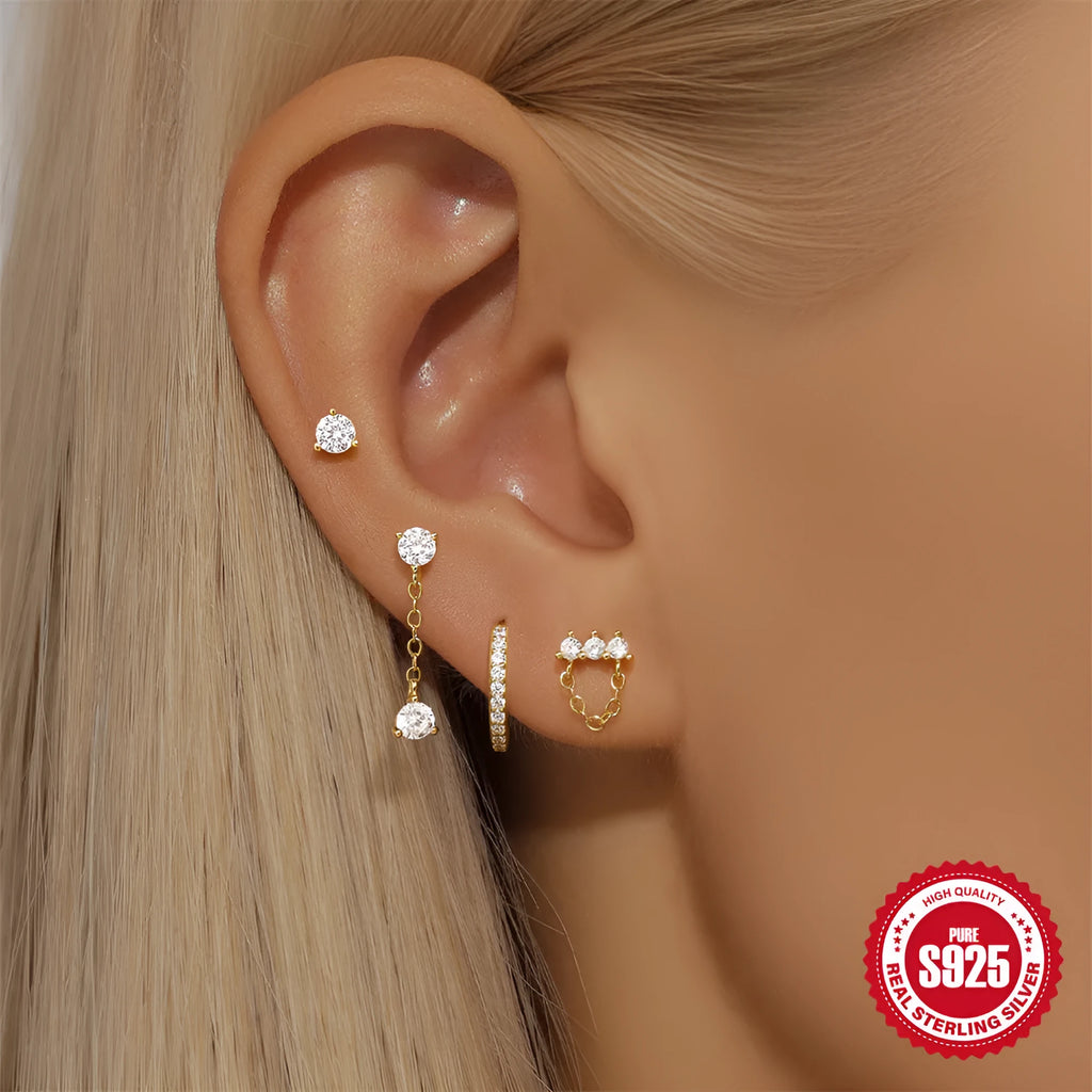 S925 sterling silver clover petal earrings with gold electroplating in geometric design for women