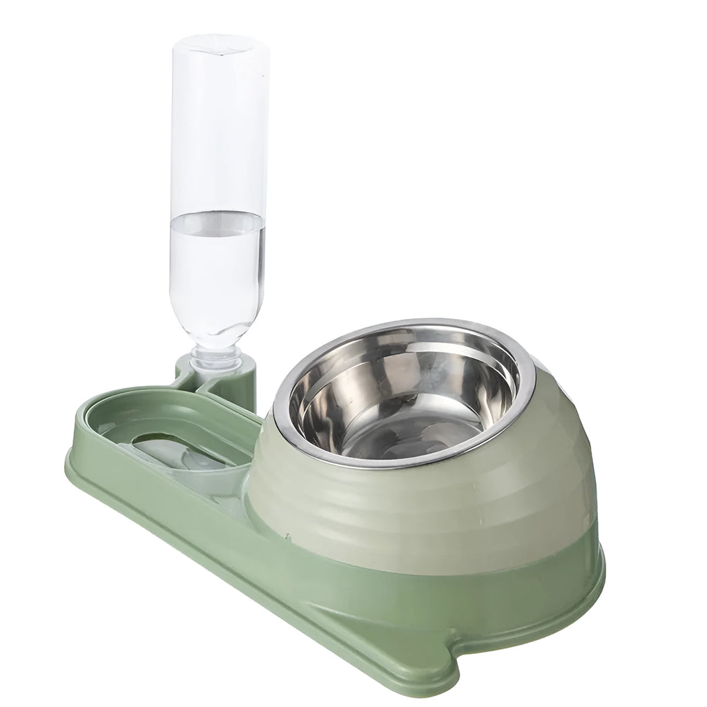 Elevated cat food bowl with automatic water dispenser in food-grade materials
