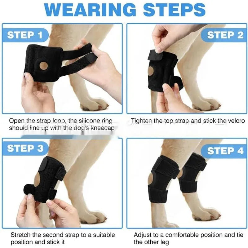Black polyester dog leg guard for ACL tear rehabilitation in L, M, XL sizes.