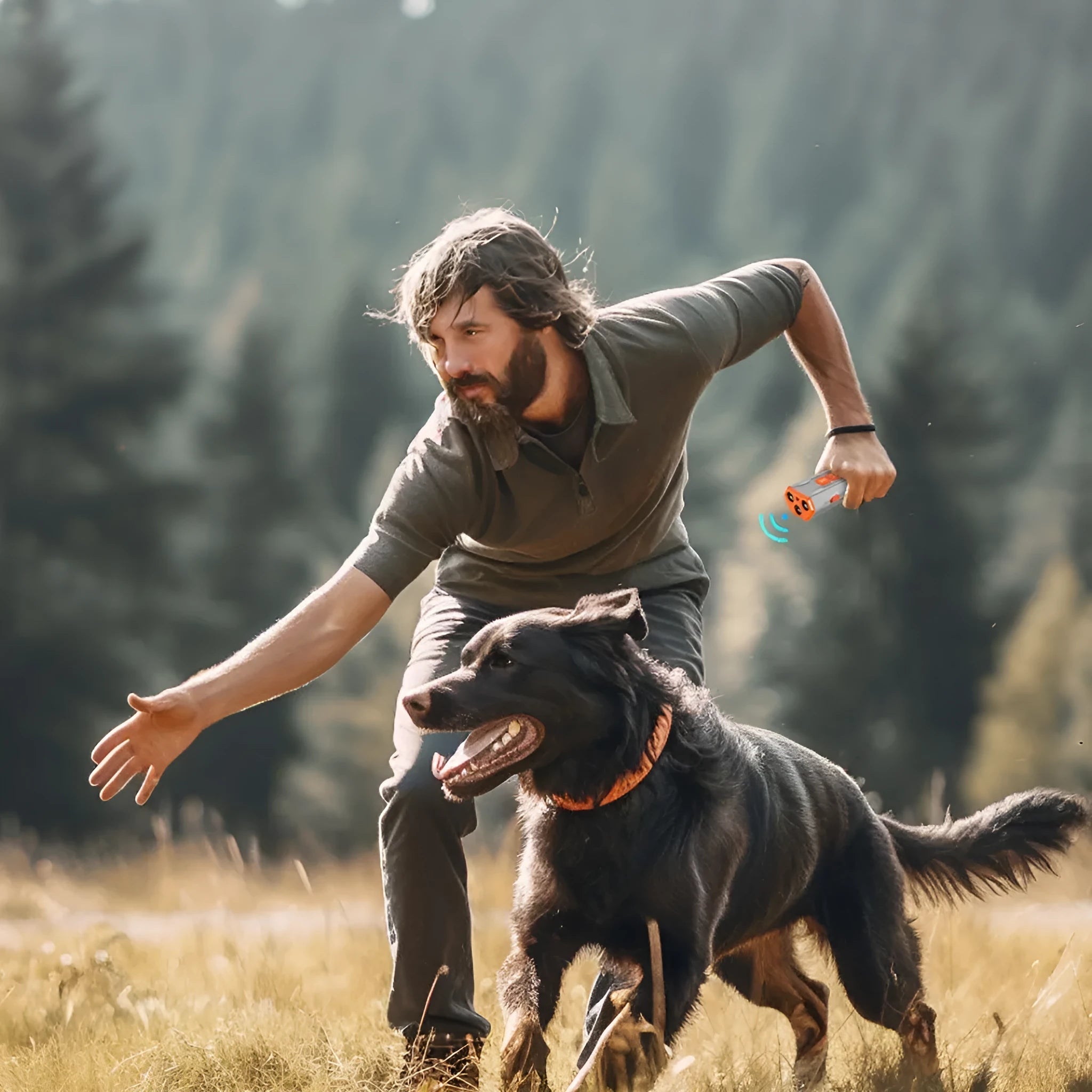 Three-head adjustable ultrasonic dog trainer in grey orange and black orange colour options