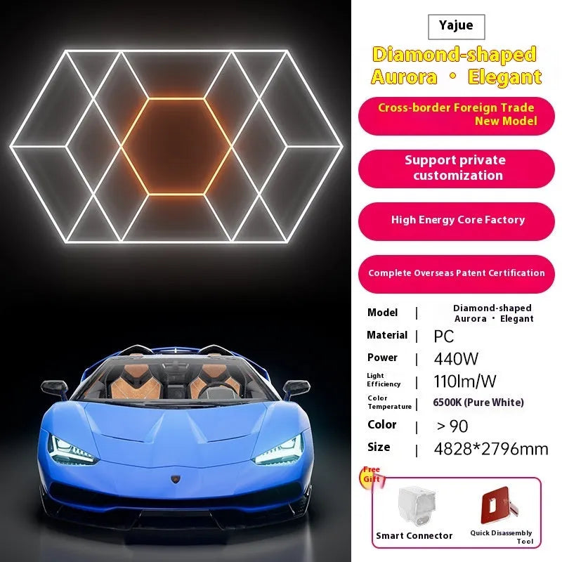 Honeycomb car beauty LED station light 480W with PC shell, 2.4x4.8m size, Diamond Aurora options