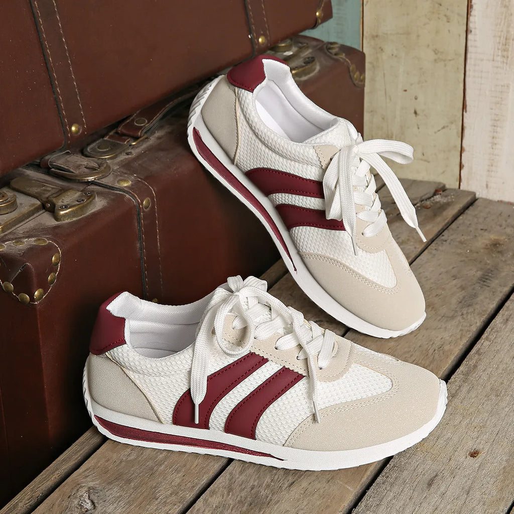 Wine red Cortez Retro style sneakers with breathable mesh and cross-strap design