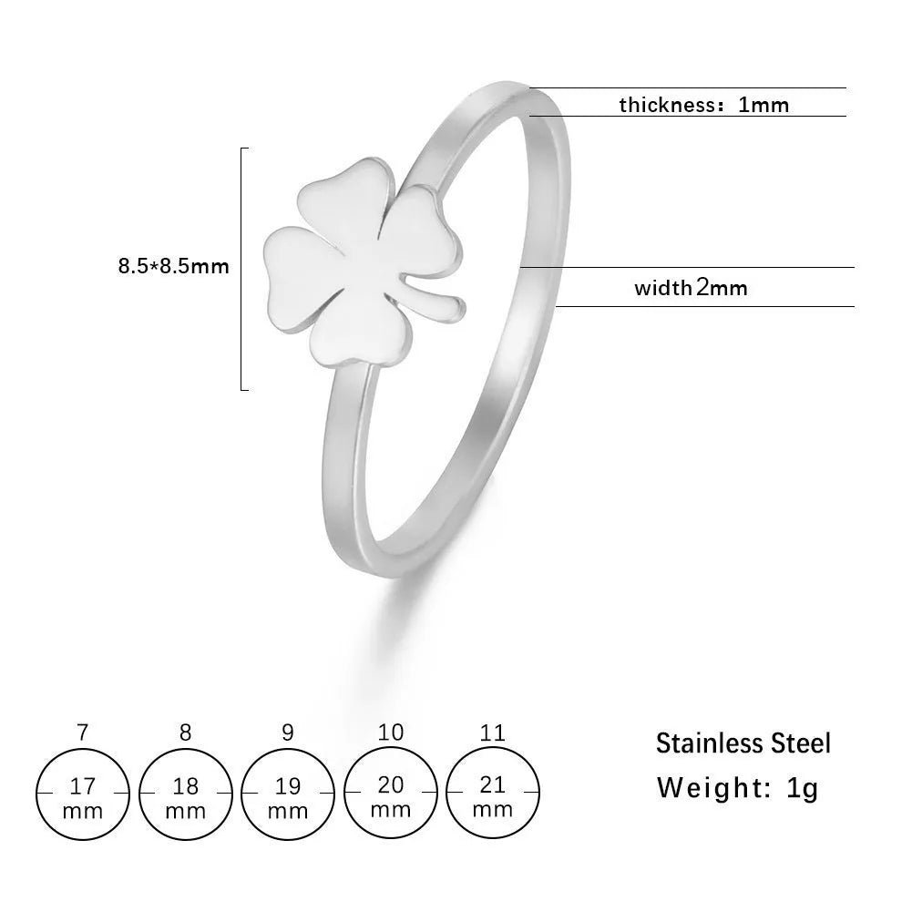 Women's stainless steel four-leaf clover ring in Korean style, electroplated gold finish, size No 7