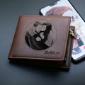 Men's leather wallet with a zipper closure, shown in one of seven available colours.