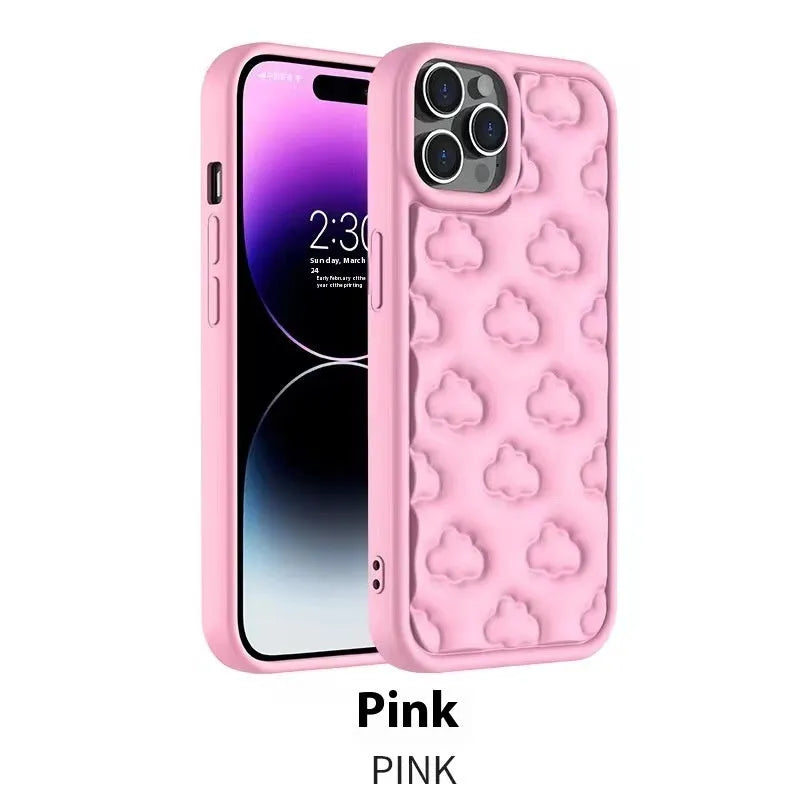 Hand oil three-dimensional cloud phone case TPU in pink with embossed floral pattern for iPhone