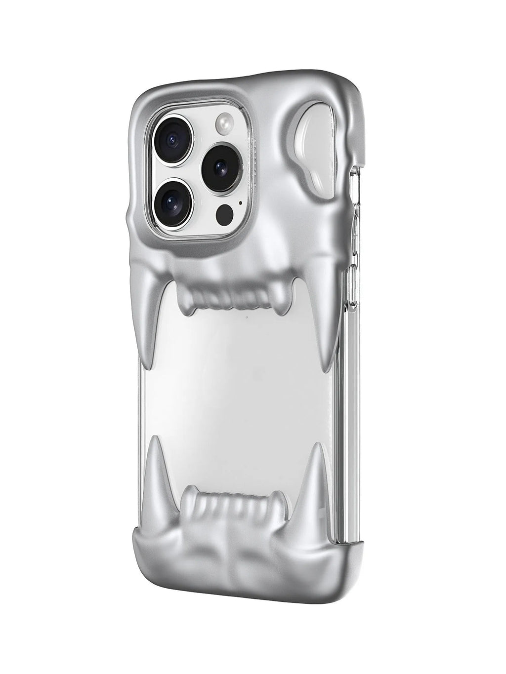 Metallic silver silicone phone case with transparent inner shell for iPhone 15 series
