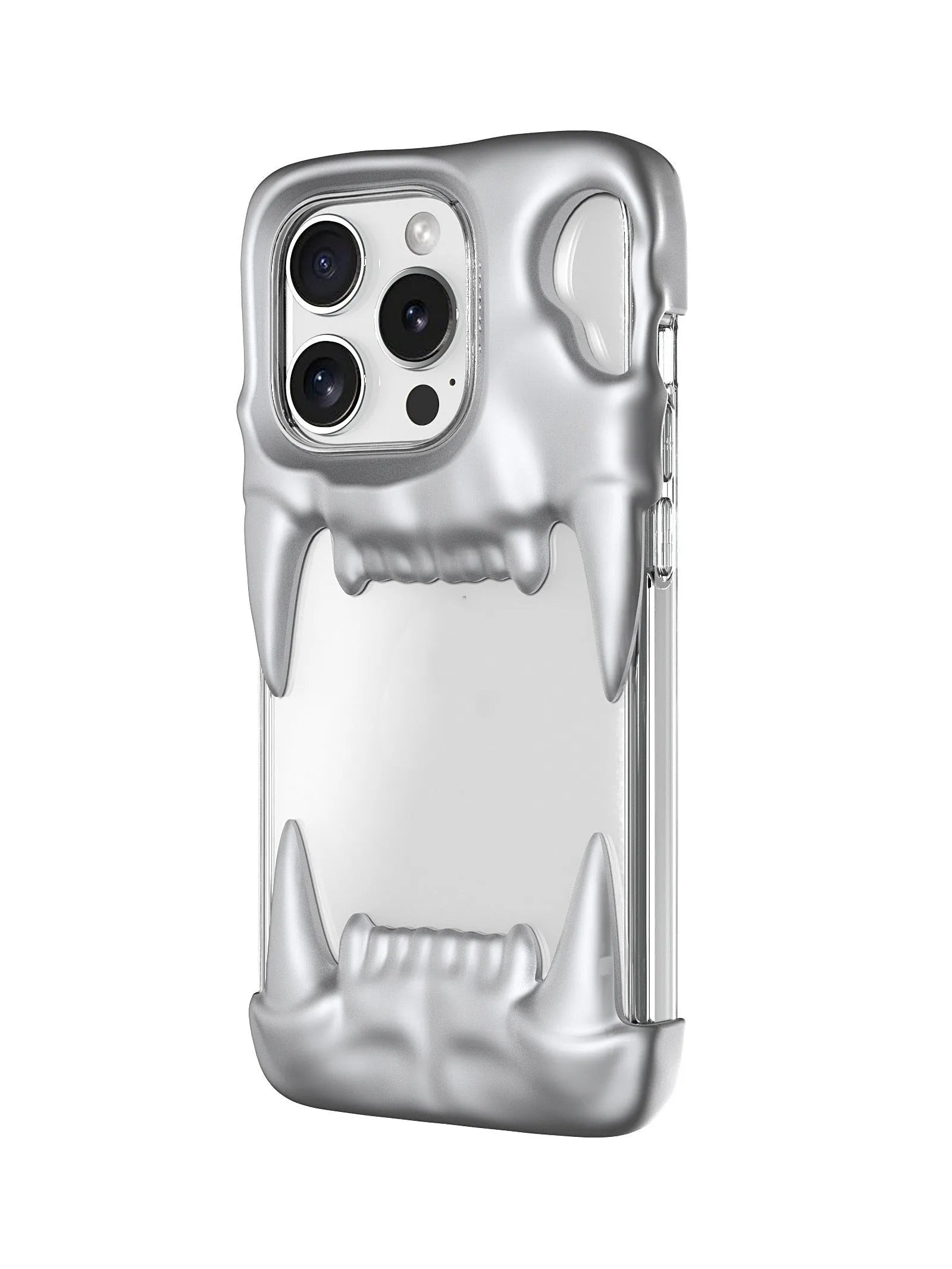 Metallic silver silicone phone case with transparent inner shell for iPhone 15 series