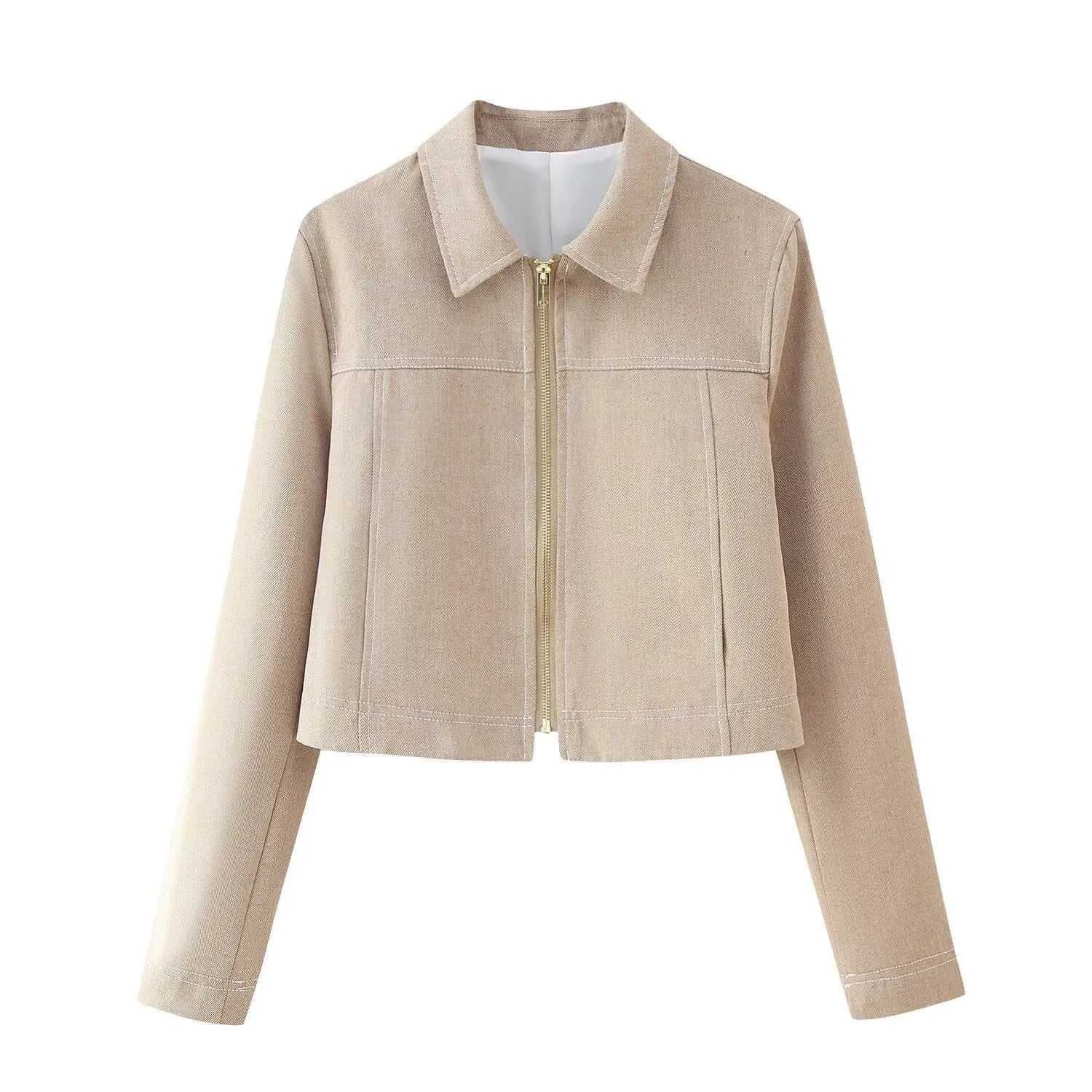 Women's herringbone pattern casual suit set with long sleeve jacket and straight-leg trousers