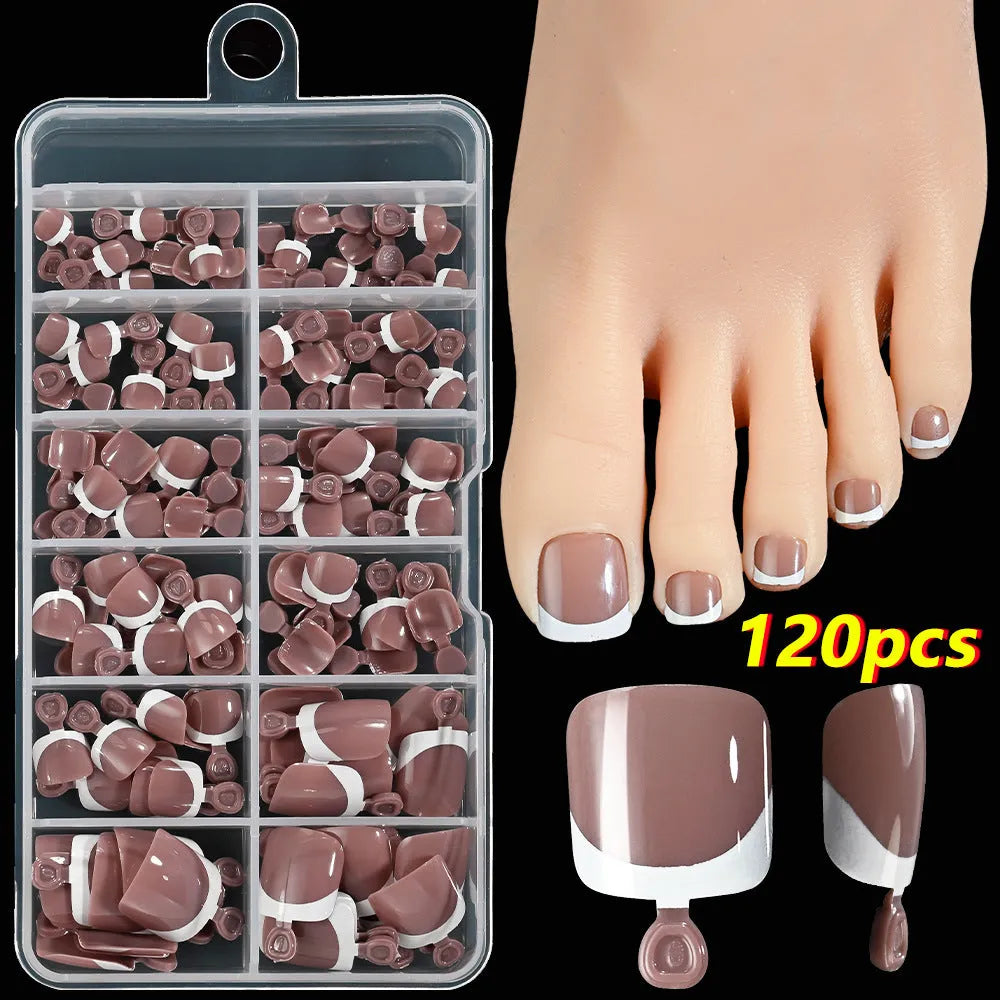 120 French white edge nude toenail pieces in square short shape