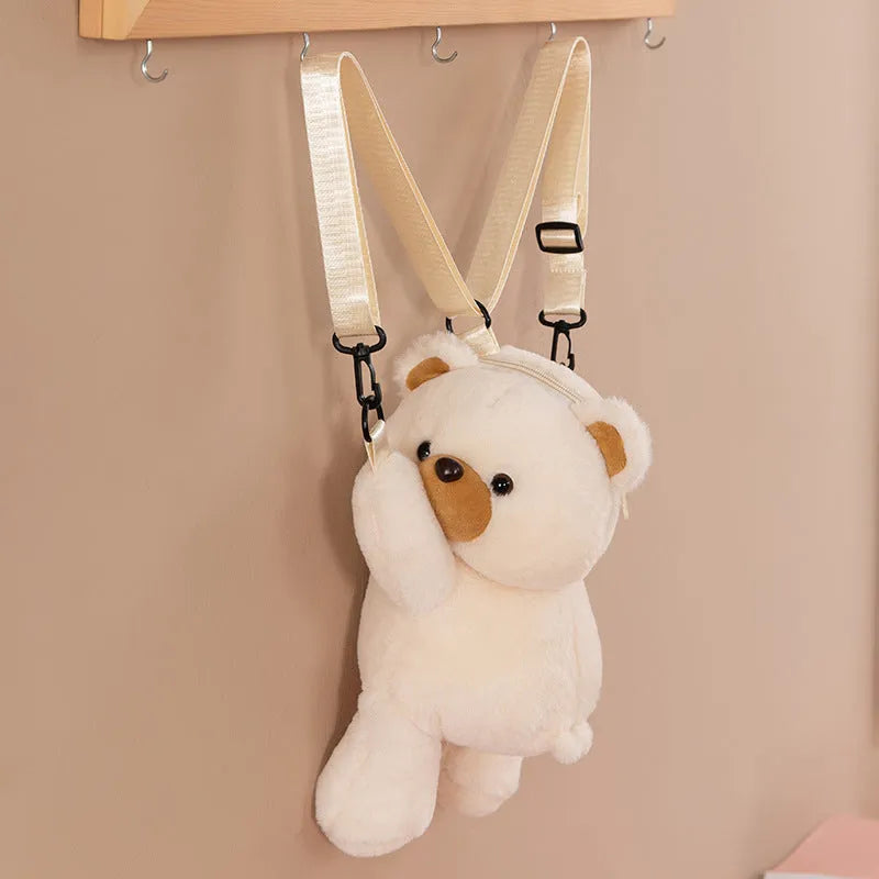 Cartoon bear lying bag plush doll crossbody bag in creamy-white free size with airpillow straps