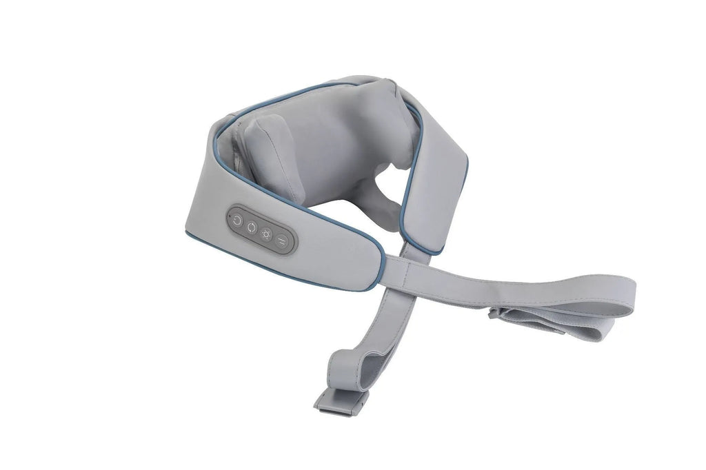 Beige and grey electric clip massage shawl neck massager with PU leather cover, 3 speeds and 10-minute timer