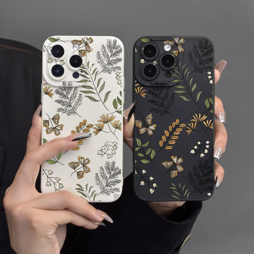 TPU soft shell phone case with leaf pattern in black for iPhone model