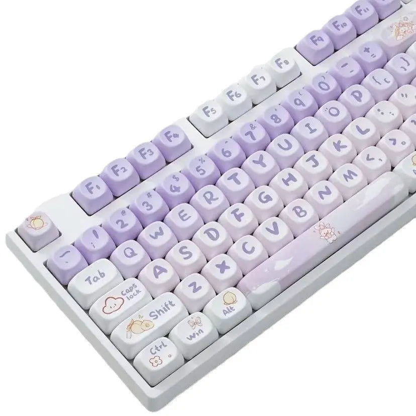 PBT gradient purple rabbit keycap set with sublimation printed custom coeco design for mechanical keyboards