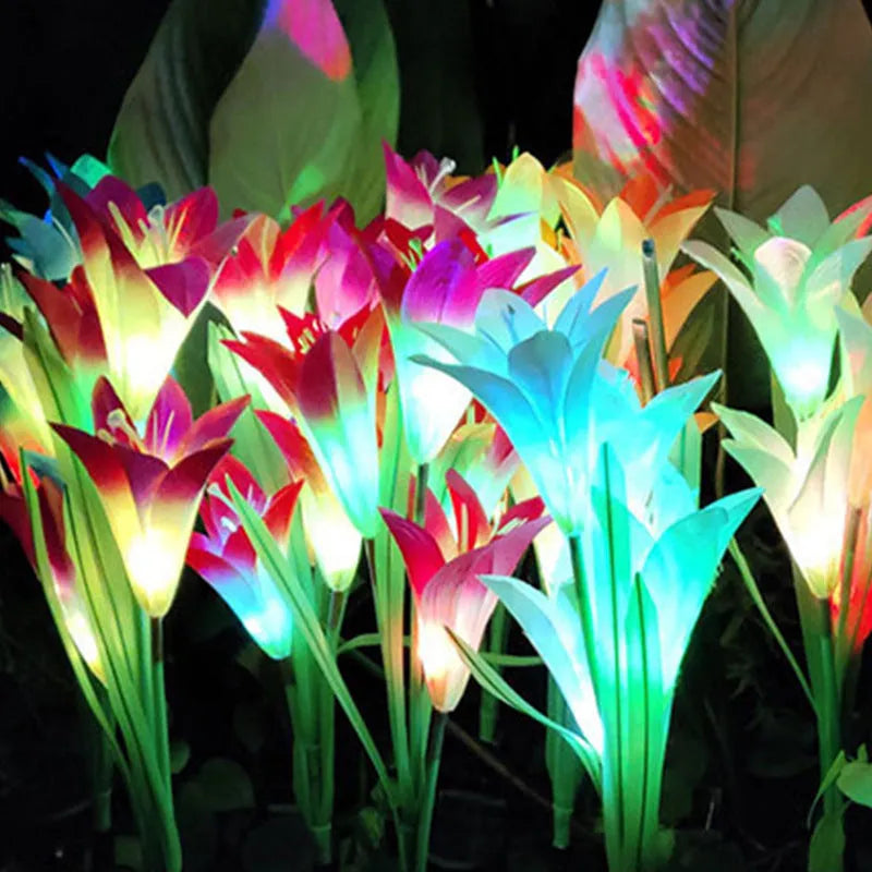 Outdoor solar floor outlet lighting 1.5W IP55 lawn lamp in Solar Lily colours, compact 75mm, cowhide box packaging