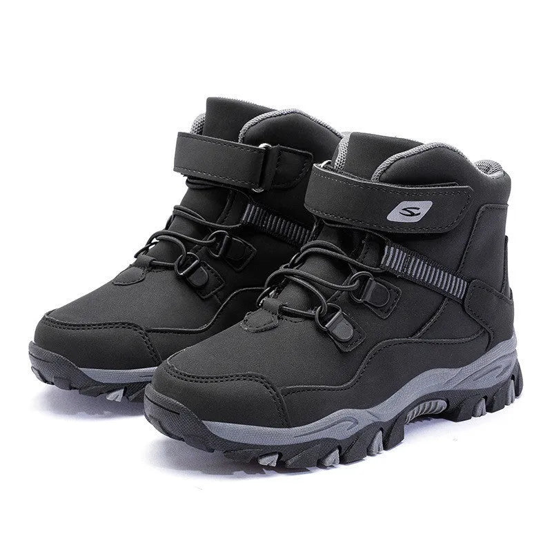 Hobby Bear children's black artificial leather Martin boots with non-slip rubber sole and magic buckle closure