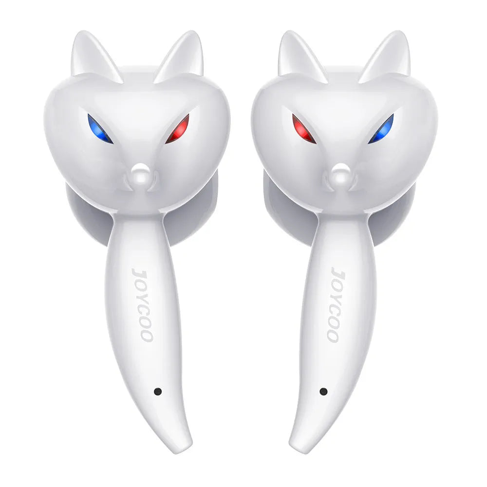 Cartoon fox Bluetooth wireless headset in red or white with double stereo earplugs and Bluetooth 5.0