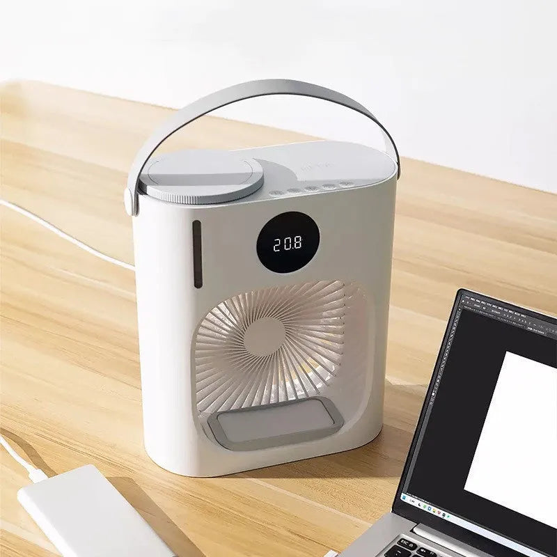 White USB refrigeration air conditioner fan with timing screen display, 276x229x148 mm