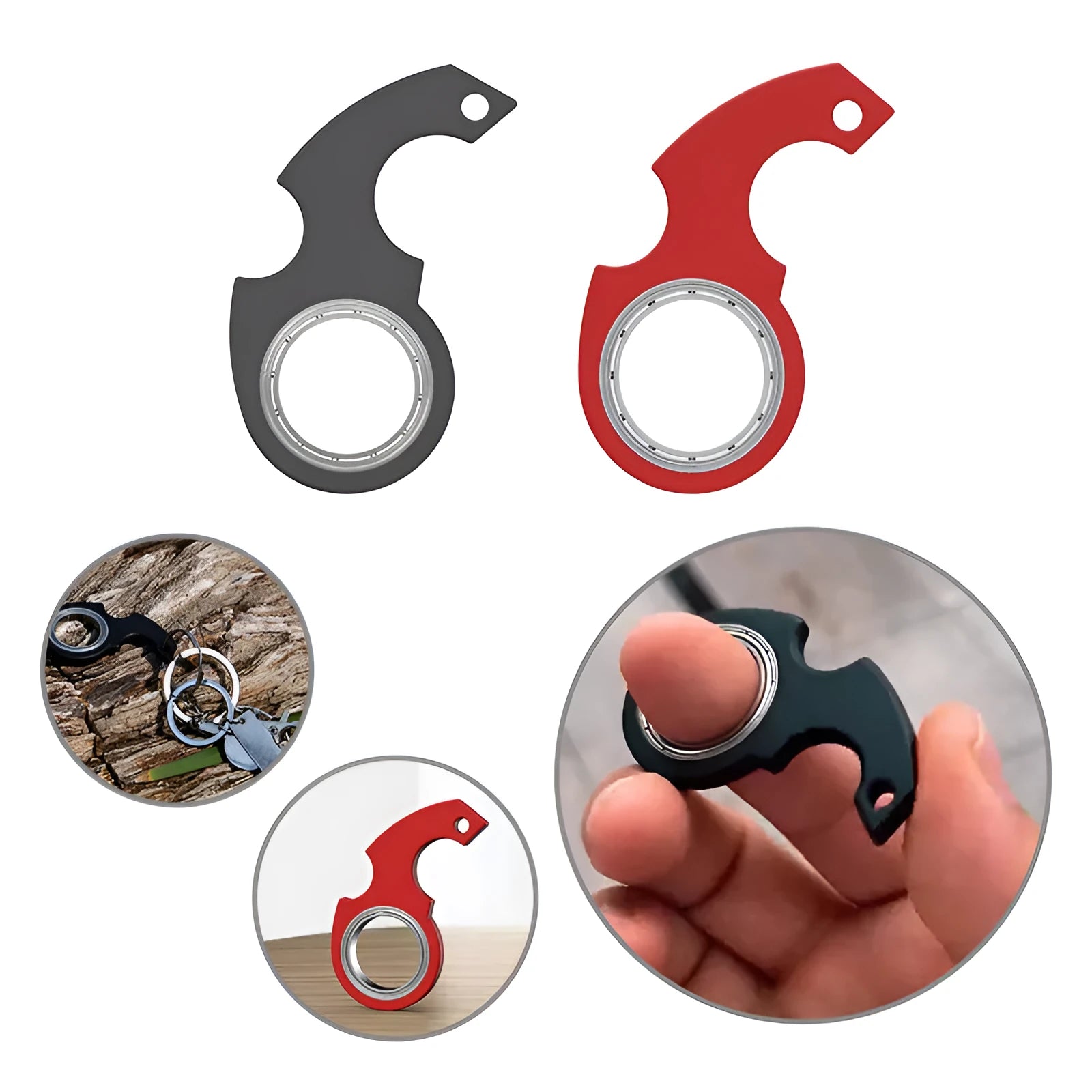 Creative fidget spinner keychain in black with plastic and zinc alloy construction, featuring a bottle opener