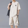 Waffle embroidery two-piece set with short sleeve top and shorts in thin polyester, summer sports style, sizes M-5XL