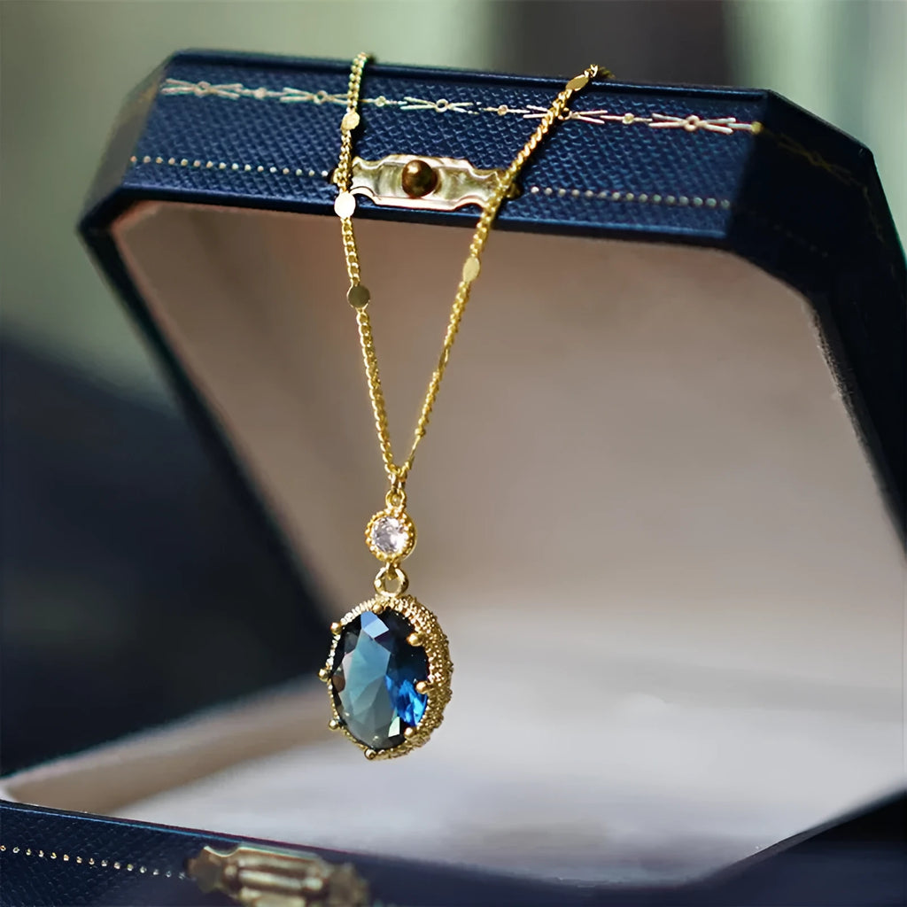 Gold colour retro geometric pendant on a copper fashion necklace chain.