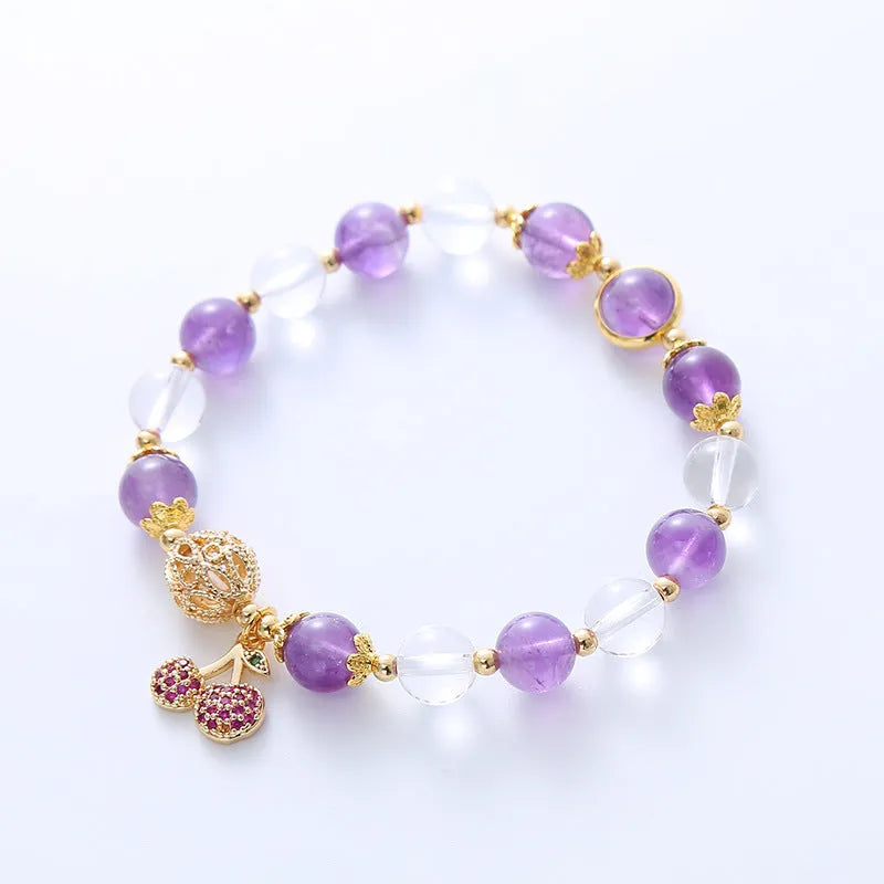 Purple crystal bracelet with amethyst cherry flower micro-inlaid design, handmade women's jewellery