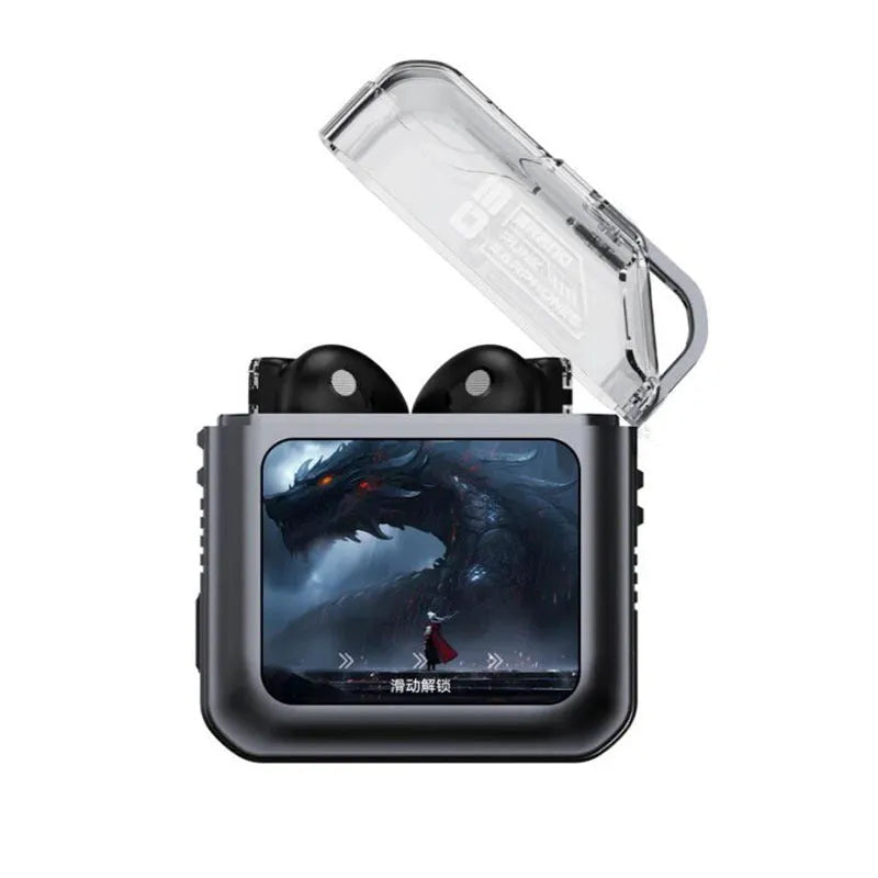 Grey and white active noise reduction Bluetooth headset with colour screen display