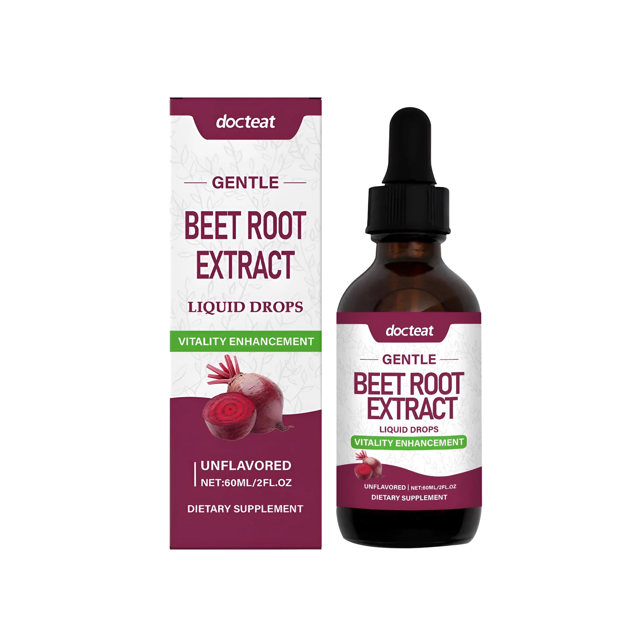 60ml bottle of beetroot drops liquid nutritional supplement with dropper