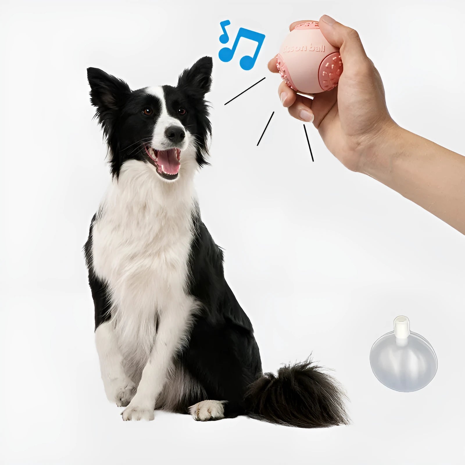 Green and pink motion-activated rolling ball dog toy for small to medium dogs